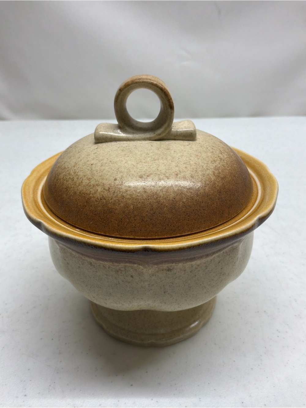 Mikasa Whole Wheat Ceramic Lidded Sugar Dish in Tan and Brown